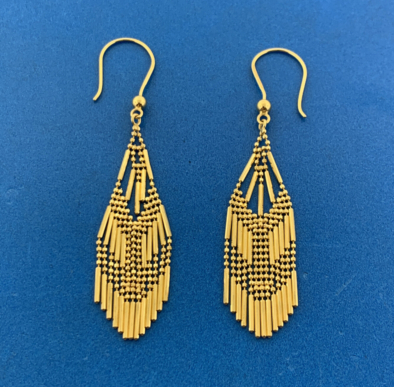 Designer JKL 14K Yellow Gold Bead & Ball Chainmail Dangle Drop Hook Earrings