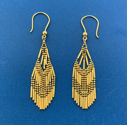Designer JKL 14K Yellow Gold Bead & Ball Chainmail Dangle Drop Hook Earrings