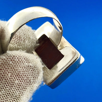 Sterling Silver 925 Banded Red Jasper Rectangular Modernist Statement Ring