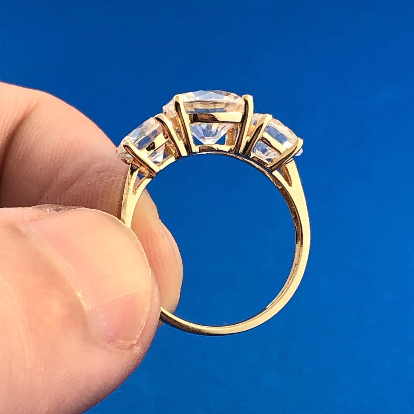 Stunning 14K Yellow Gold Cubic Zirconia CZ Round Trio Statement Engagement Ring