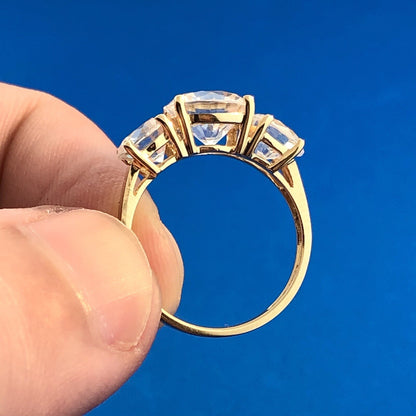 Stunning 14K Yellow Gold Cubic Zirconia CZ Round Trio Statement Engagement Ring