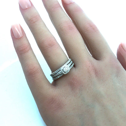 Beautiful 14k White Gold Round Diamond Trio Set Engagement Wedding Ring