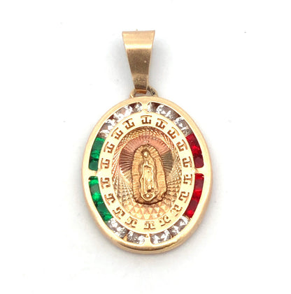 Designer AVI 14K Yellow Gold Round White Red Green CZ Guadeloupe Oval Pendant
