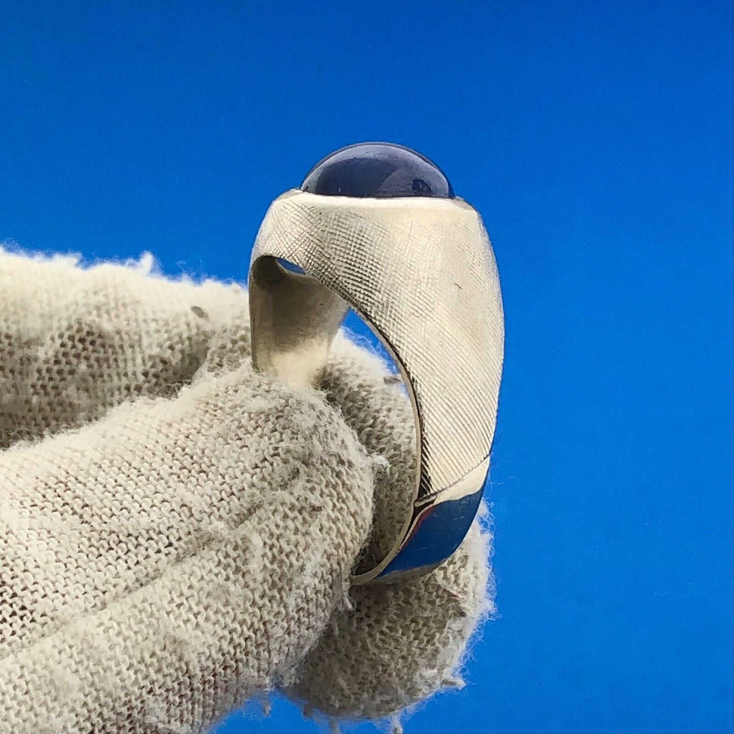 Gorgeous 14k White Gold Oval Cabochon Blue Star Sapphire Dome Size 8.75 Ring