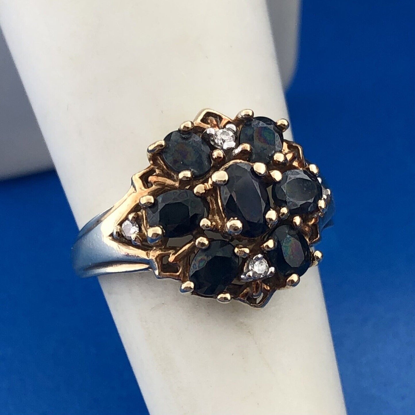 Retro 10K Yellow Sapphire Diamond Floral Cluster September Anniversary Ring