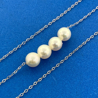 Designer 14K Yellow Gold Pearl Quartet Station Necklace