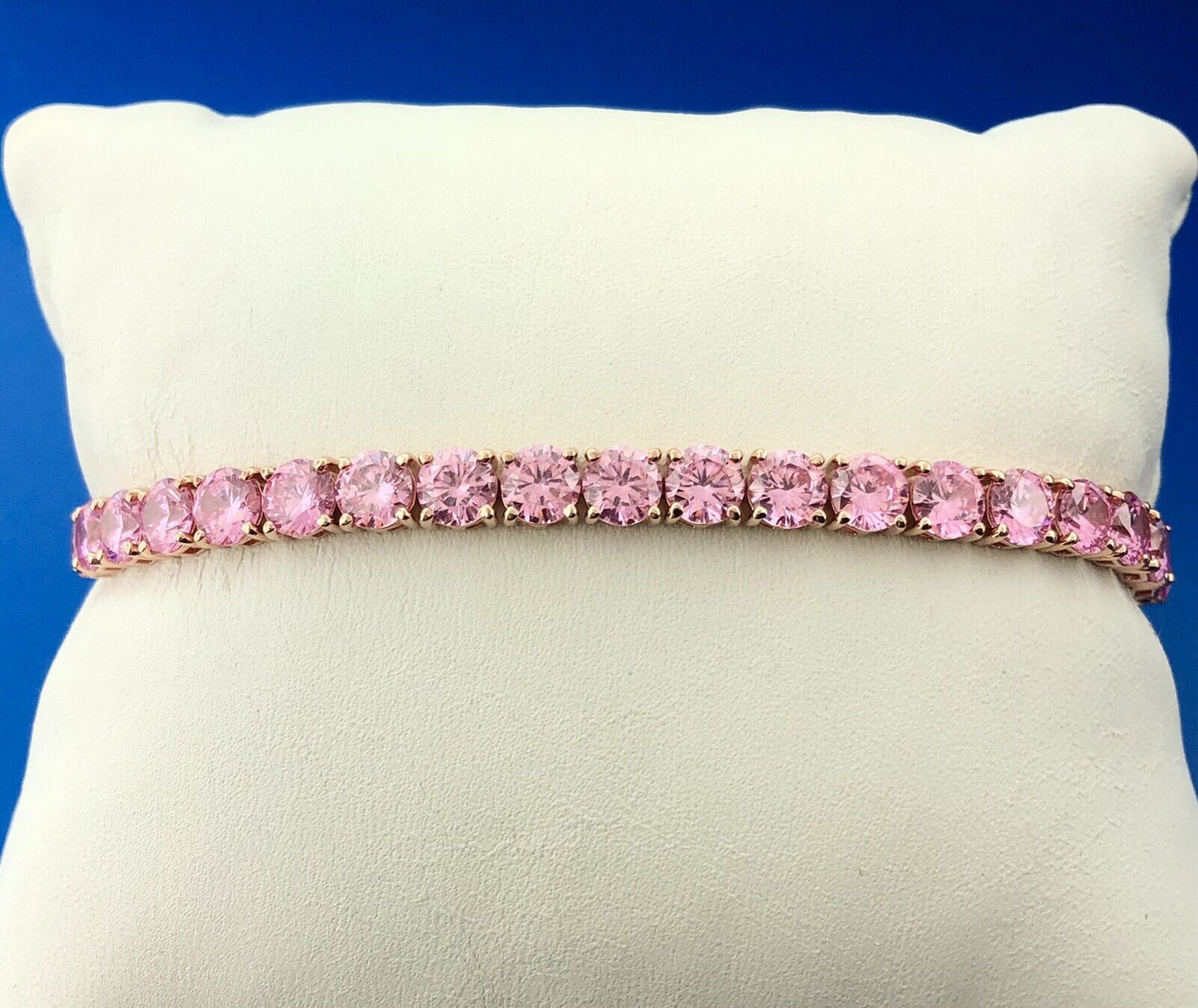 Designer FZN 925 Sterling Silver Rose Toned Pink Ice Cubic Zirconia Bracelet