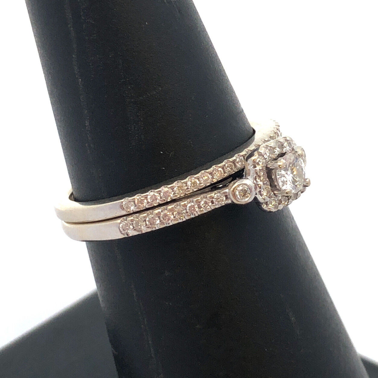 Designer 14K White Gold Diamond Solitaire w/Accents Wedding Engagement Ring Set