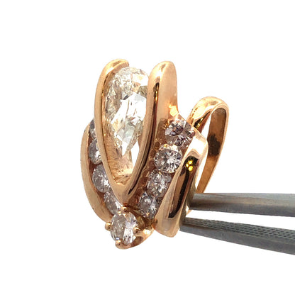 Designer 14K Yellow Gold Pear Diamond Round Diamond Accented Statement Pendant