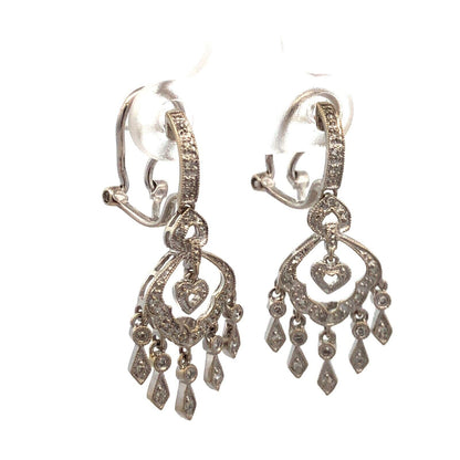Designer ISP 14K White Gold Diamond Heart Dangle Chandelier Drop Stud Earrings