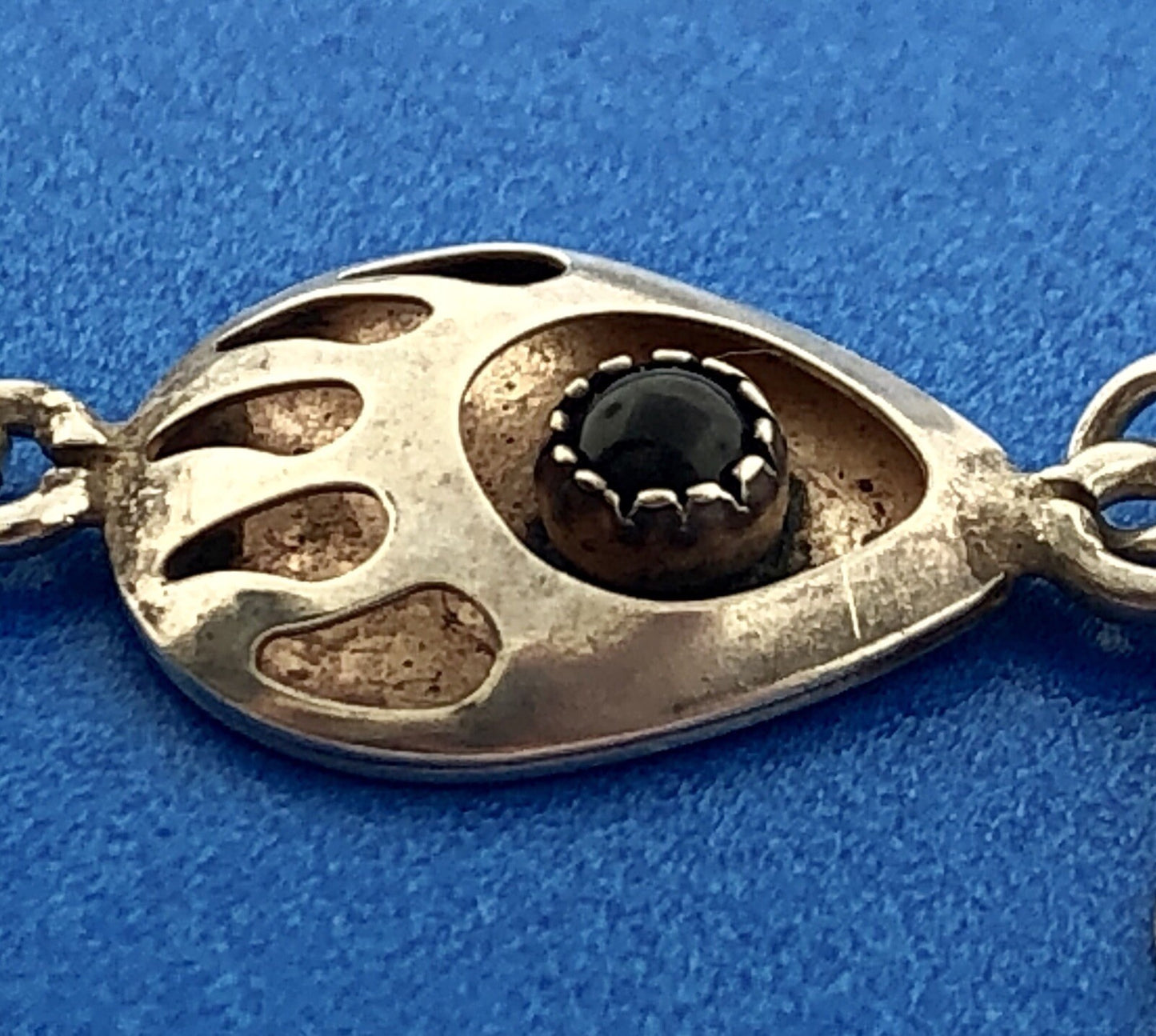 Estate Native American Sterling Silver Black Onyx Bear Paw Feather Drop Earrings