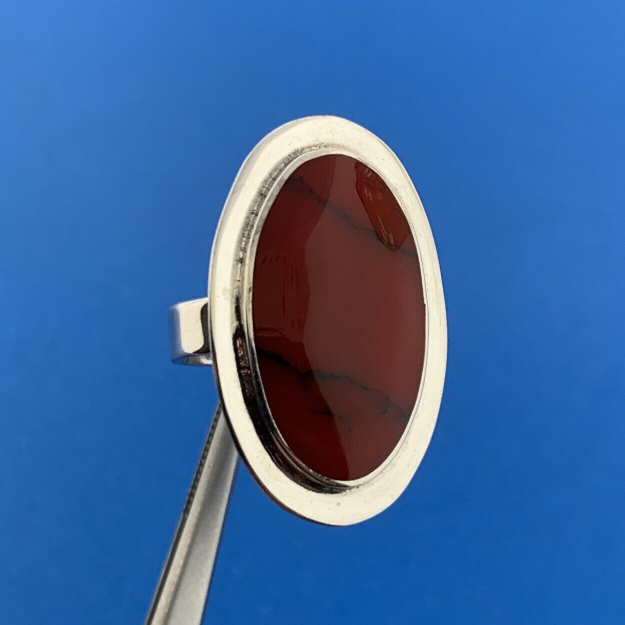 Vintage ATI Mexico 925 Sterling Silver Banded Agate Cabochon Finger Ring