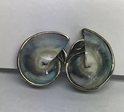 Vintage Sterling Silver 925 Abalone Sea Snail Shell Statement Earrings S162