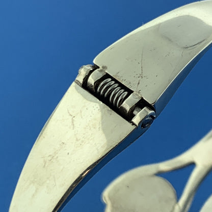 Mexican Sterling Silver 925 Tiger Eye's Quartz Bypass 6" Hinged Cuff Bracelet