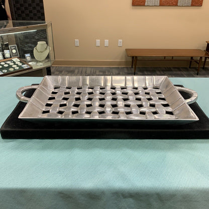 IHI India Aluminum High Polished Large Basket Weave Rectangle Serving Tray