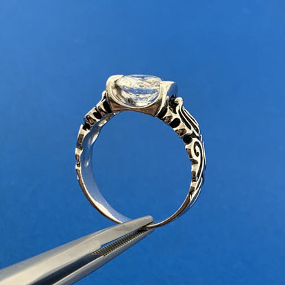 Designer 925 Sterling Silver White Amethyst Solitaire Floral Scroll Ring