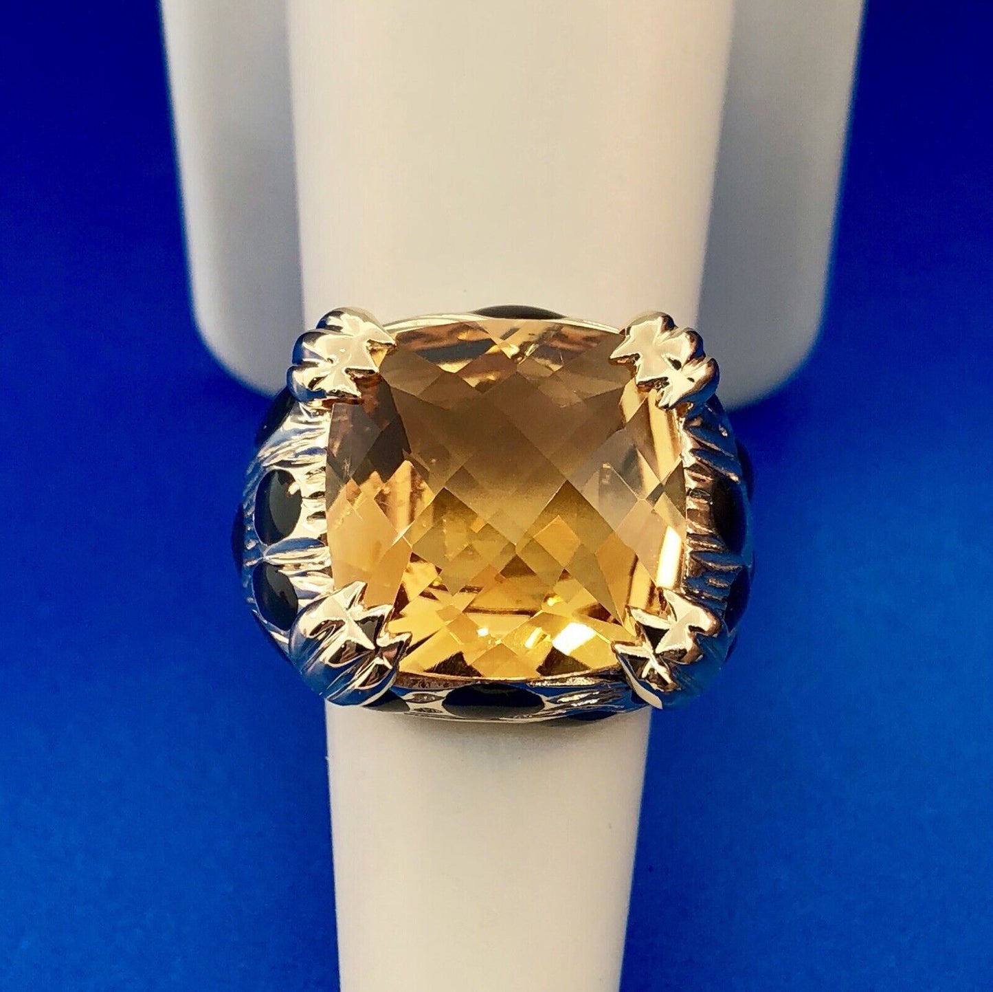 Retro Citra Trading CIT 14K Yellow Gold Citrine Black Enamel Statement Ring