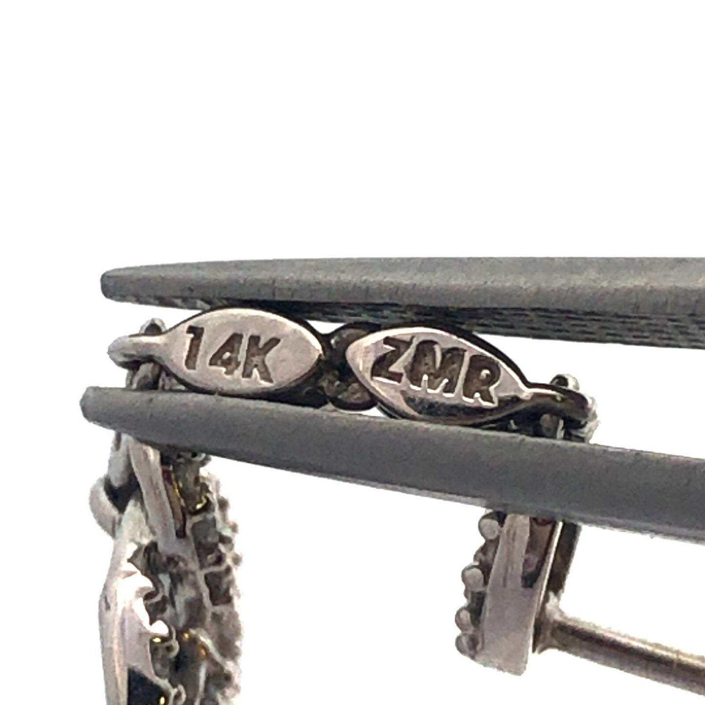 Designer ZMR 14K White Gold Pave Diamond Circle Drop Dangle Earrings