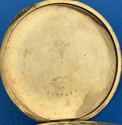 Antique Private Label Pocket Watch Chas Olson & Co With Fahy's Gold Filled Case