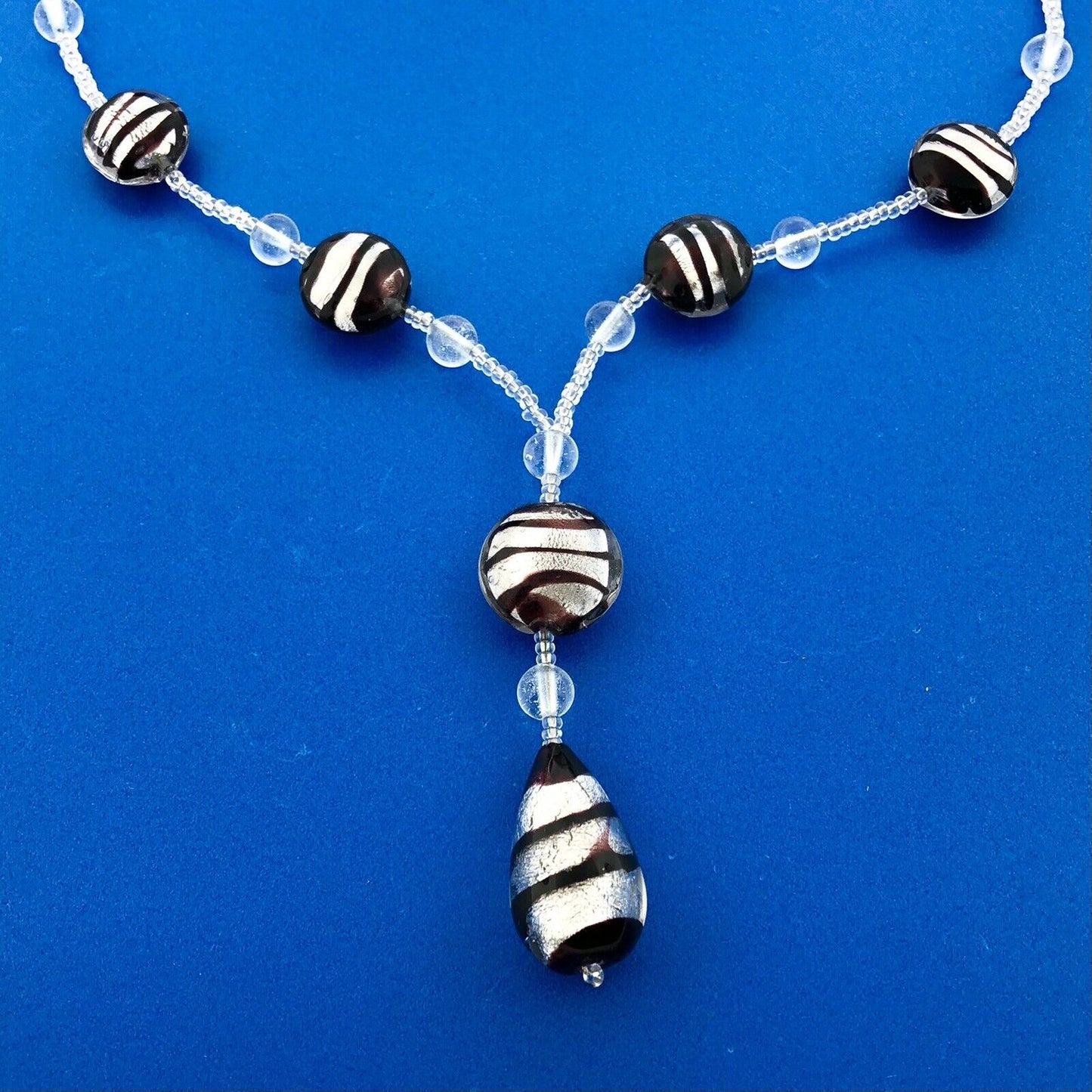 Designer Antica Murrina Venezia Purple White Striped Glass Earring Necklace Set