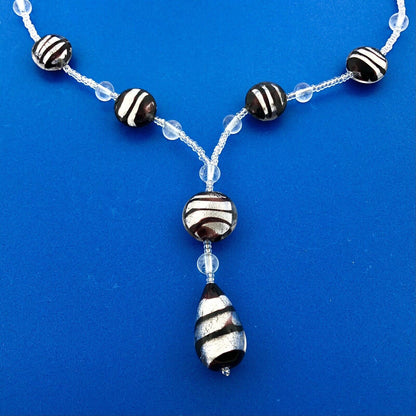 Designer Antica Murrina Venezia Purple White Striped Glass Earring Necklace Set