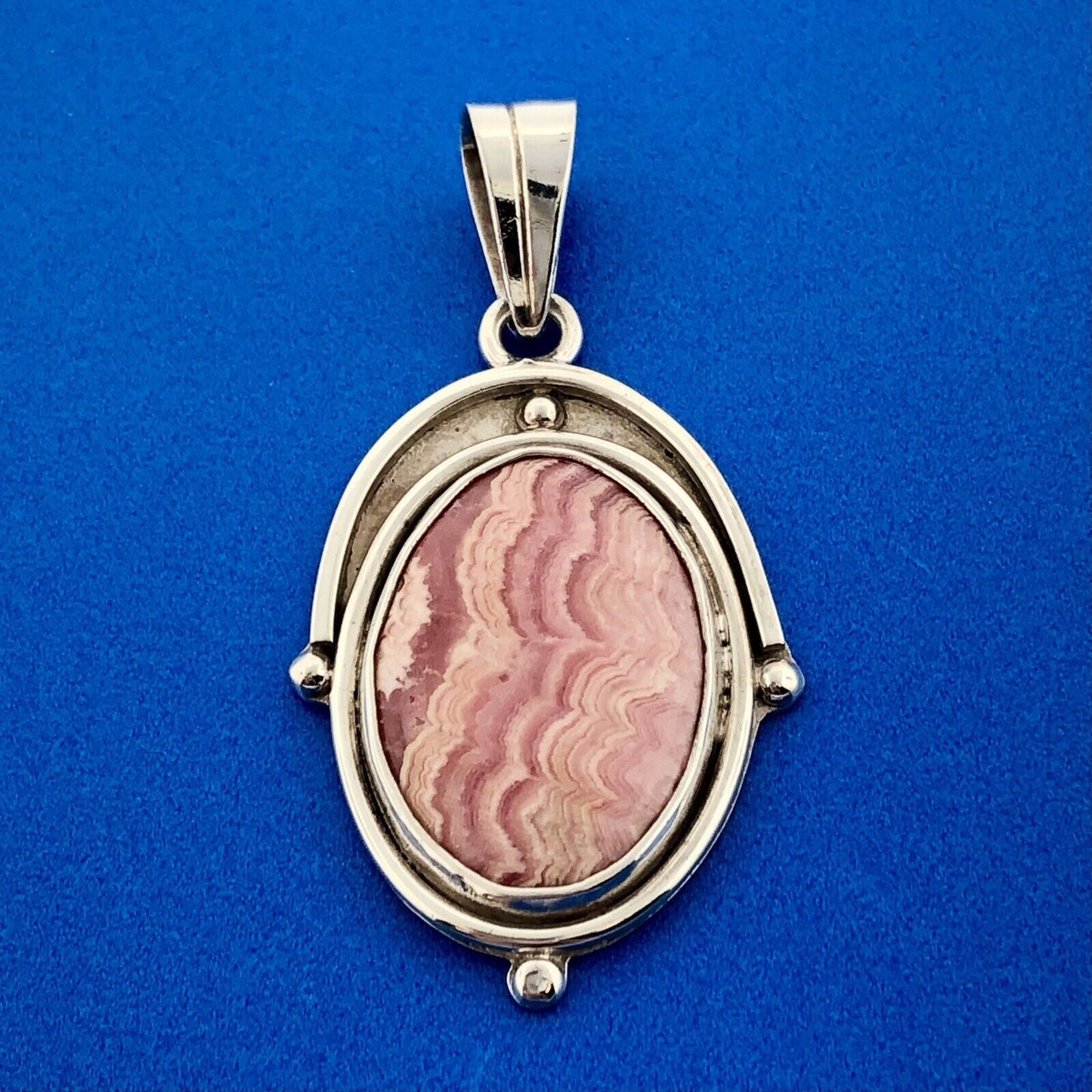 Stunning Sterling Silver 925 Cabochon Pink Jasper Oval Dangle Pendant