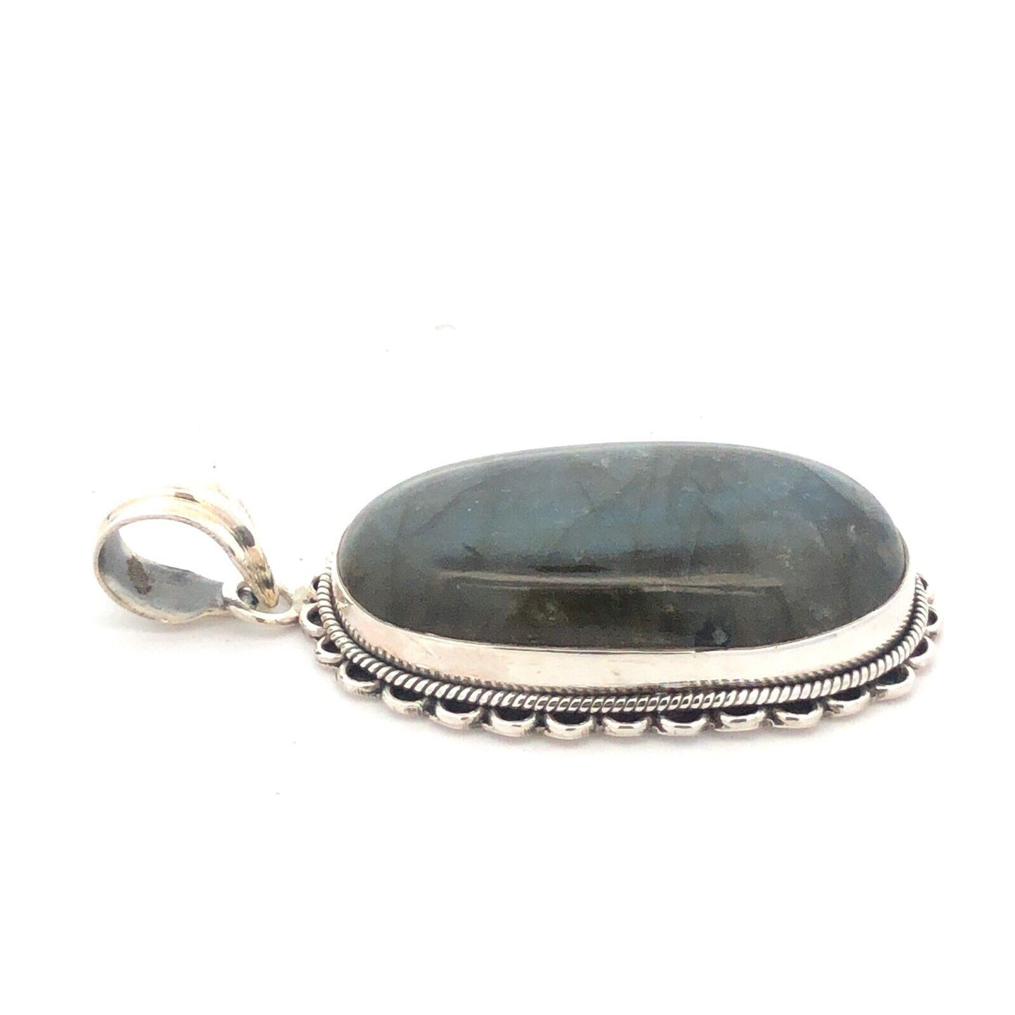 Vintage 925 Sterling Silver Oval Cabochon Labradorite Large Statement Pendant