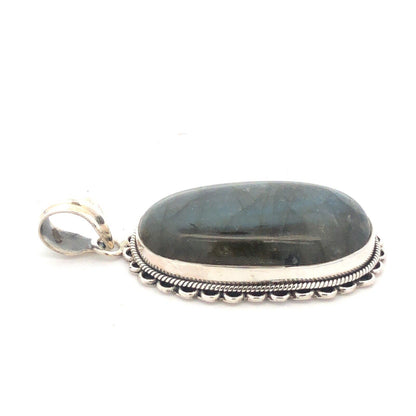 Vintage 925 Sterling Silver Oval Cabochon Labradorite Large Statement Pendant