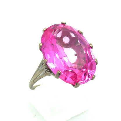 Designer 10k White Gold Oval Cut Hot Pink Sapphire Statement Cocktail Ring