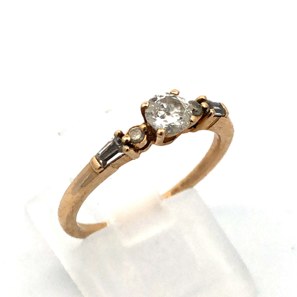 10K Yellow Gold Round Diamond Baguette Promise Engagement Ring