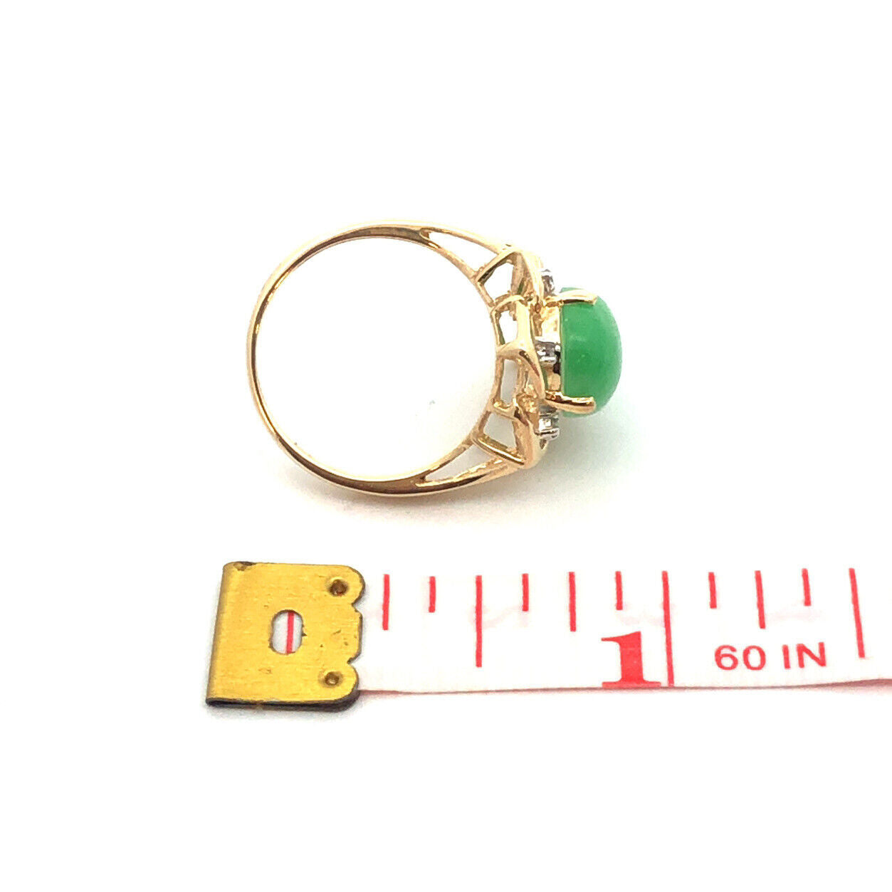 Designer 14K Yellow Gold Oval Jade Cabochon Diamond Accent Cocktail Ring