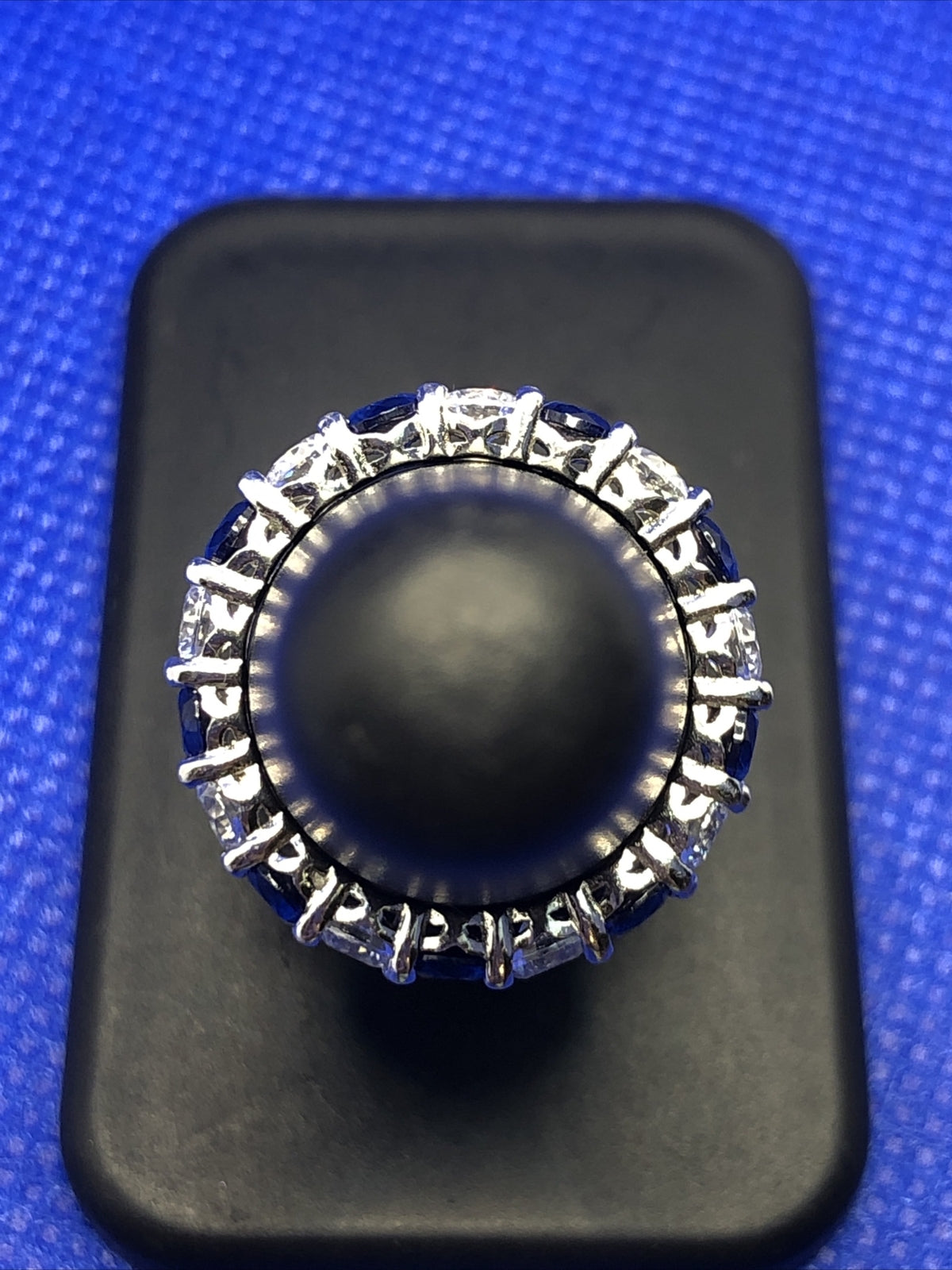 Designer Kiera 925 Sterling Silver White Blue Cubic Zirconia Eternity Band Ring