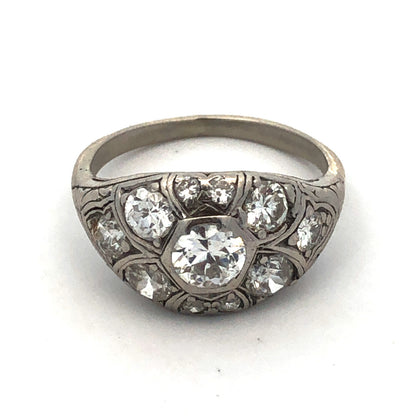 Vintage Platinum Round Diamond Cluster Anniversary Ring