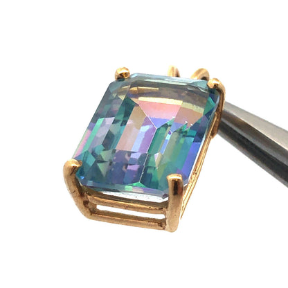 Gorgeous 10k Yellow Gold Emerald Cut Mystic Topaz Precious Statement Pendant