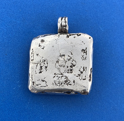 Artisan Hand Cast Sterling Silver Smoky Quartz Amethyst Free Form Square Pendant