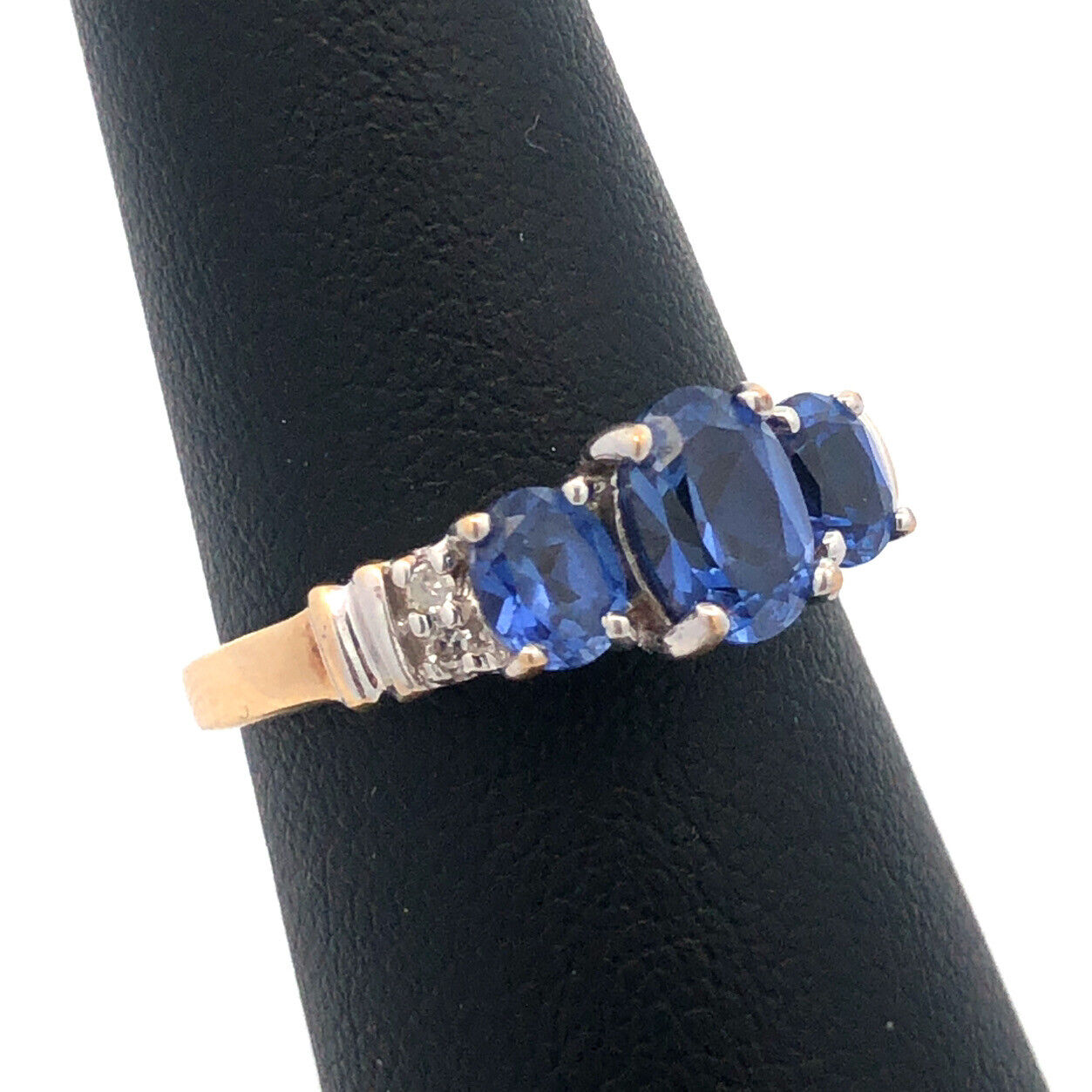 Designer JML 10K Yellow Gold Oval Tanzanite Trio Diamond Engagement Promise Ring