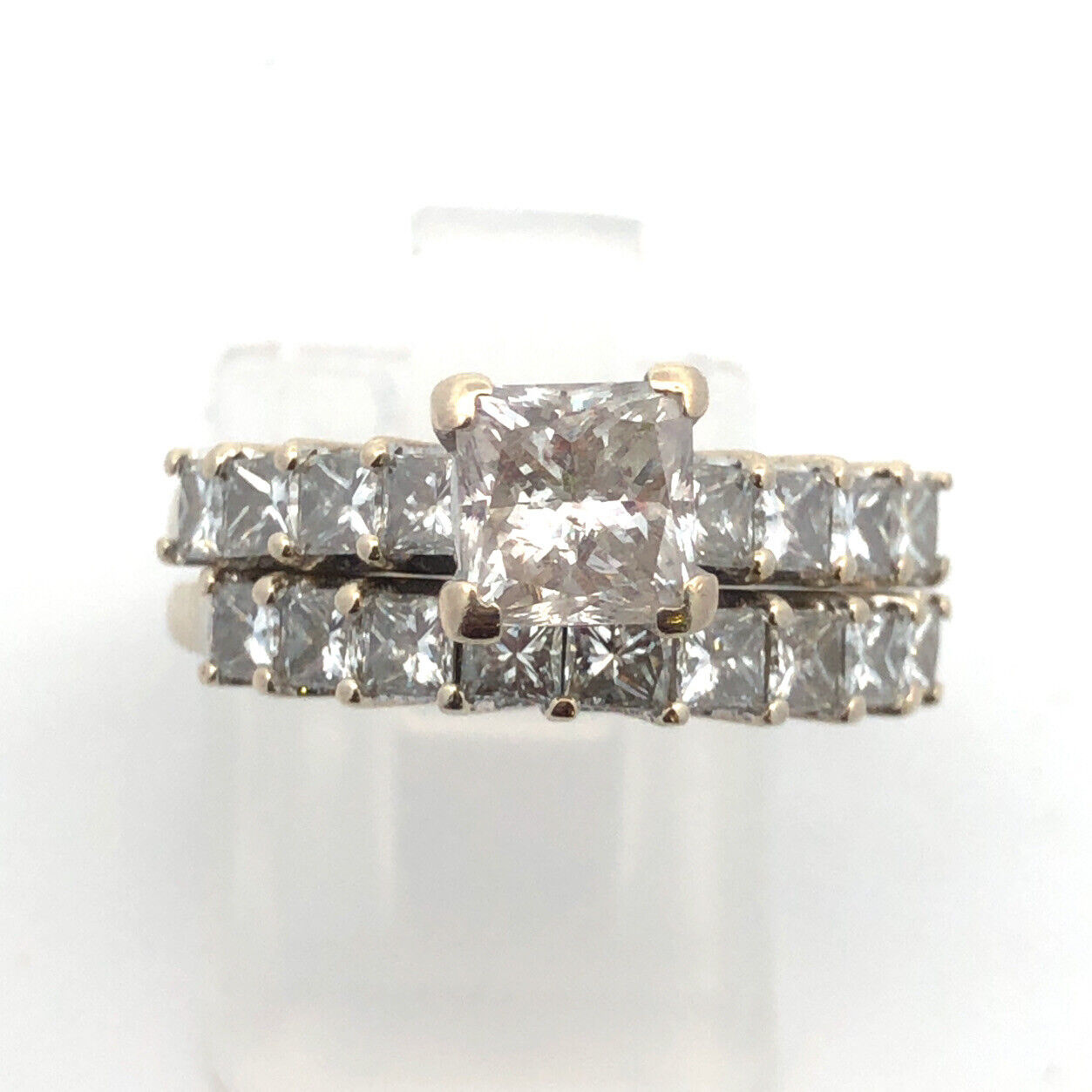 Designer 14K White Gold Princess Diamond Solitaire W/Accents Two Ring Bridal Set