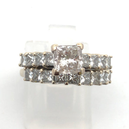 Designer 14K White Gold Princess Diamond Solitaire W/Accents Two Ring Bridal Set