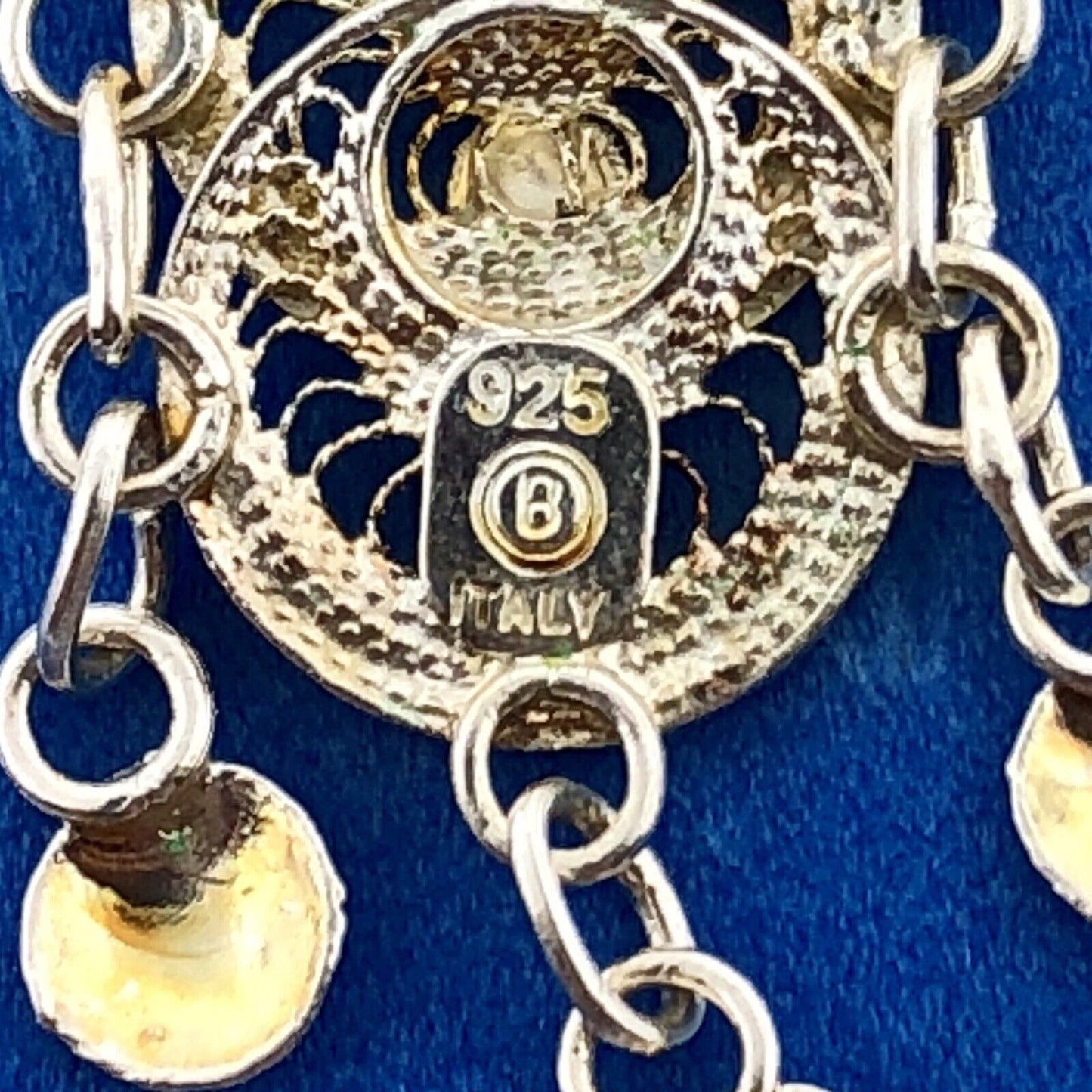 Milor Italy Sterling Silver Filigree Bead Centipede Link Drop Dangle Earrings