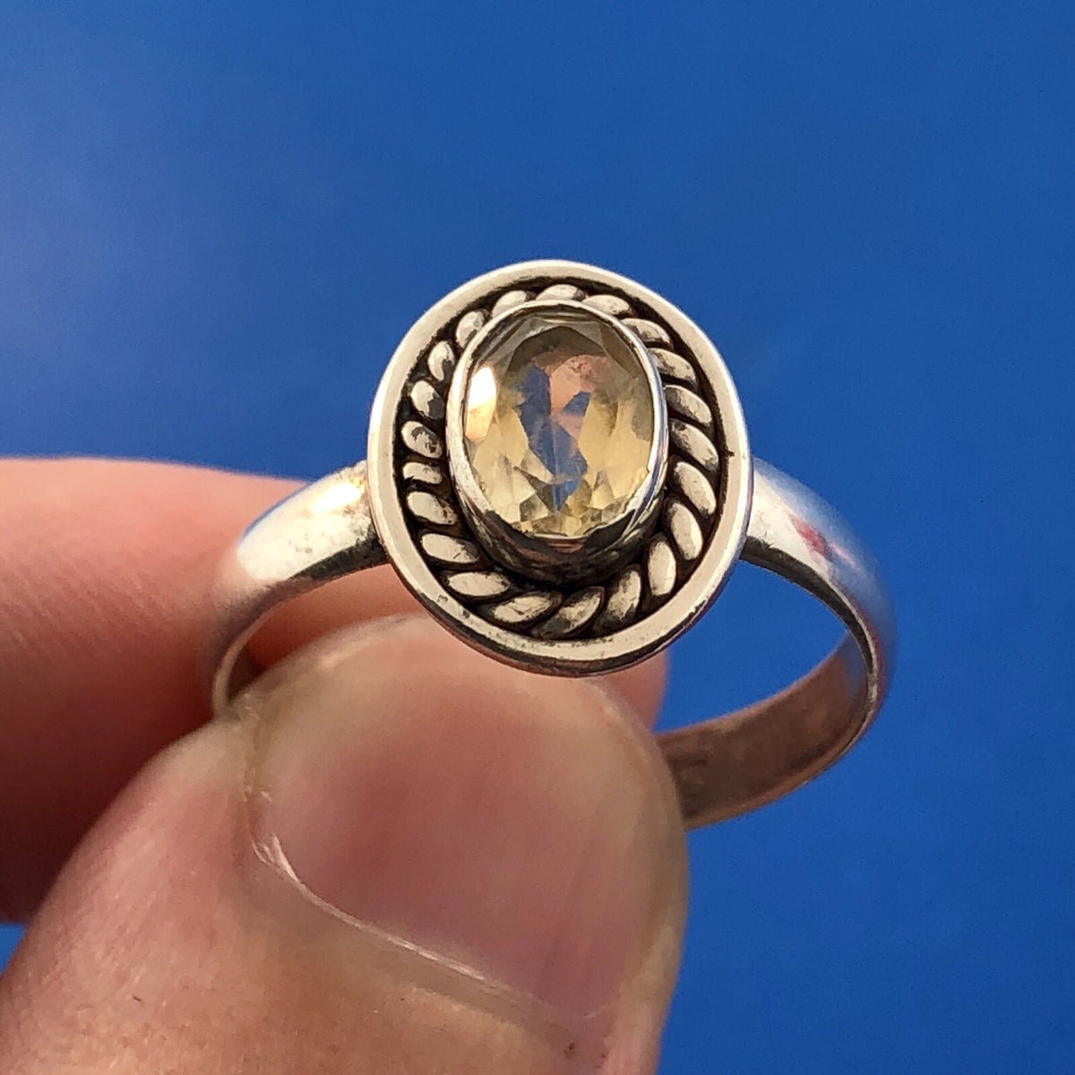 Retro Sterling Silver 925 Oval Citrine November Anniversary Birthstone Ring