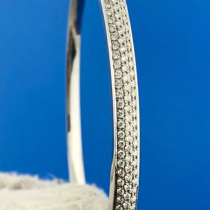 Gorgeous 14k White Gold Round Cut Diamond Hinged Bangle Cuff 6.5" Bracelet