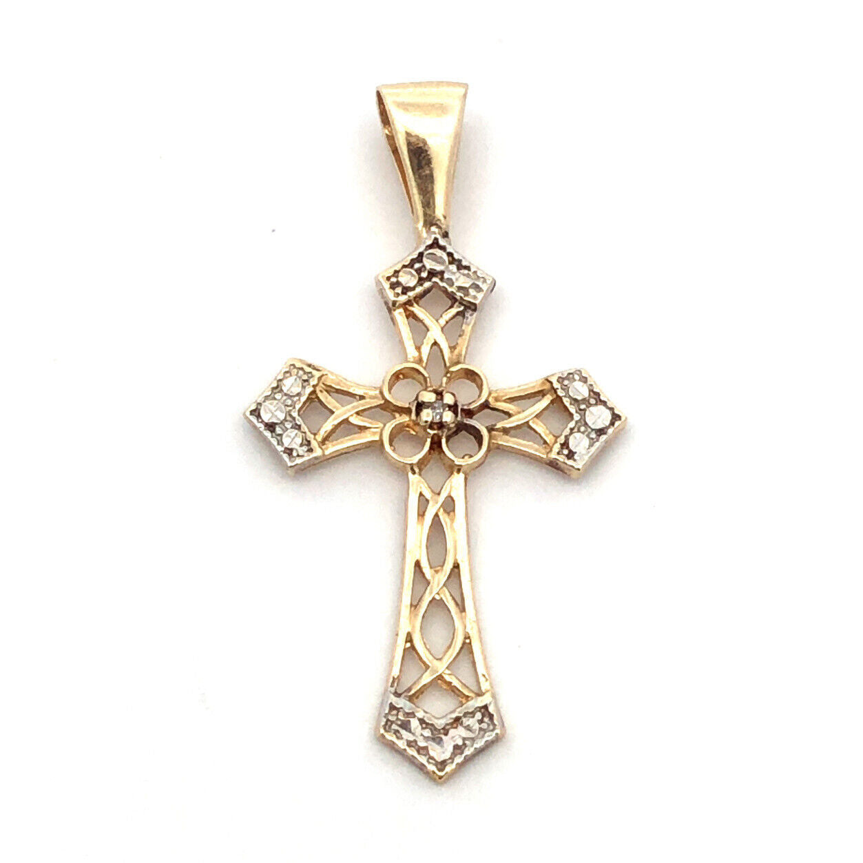 Designer Jacmel Mauritius JCM 10K Yellow Gold Diamond Textured Cross Pendant