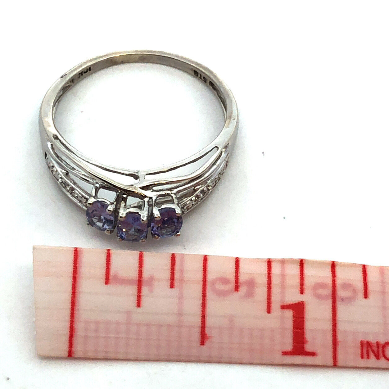 Designer STS 10K White Gold Oval Tanzanite Round Diamond Accent Cocktail Ring