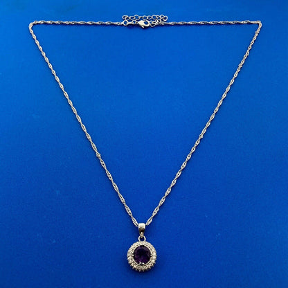 Gold Coast Platinum Plated Amethyst Diamond Button Statement Pendant Necklace