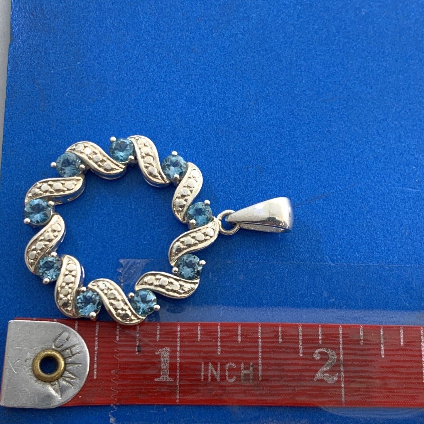 Designer 925 Sterling Silver Round Blue Topaz Circle Wreath Pendant
