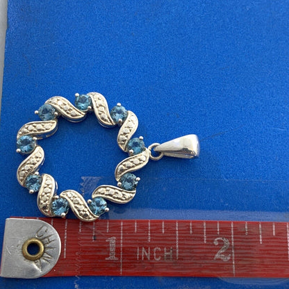 Designer 925 Sterling Silver Round Blue Topaz Circle Wreath Pendant