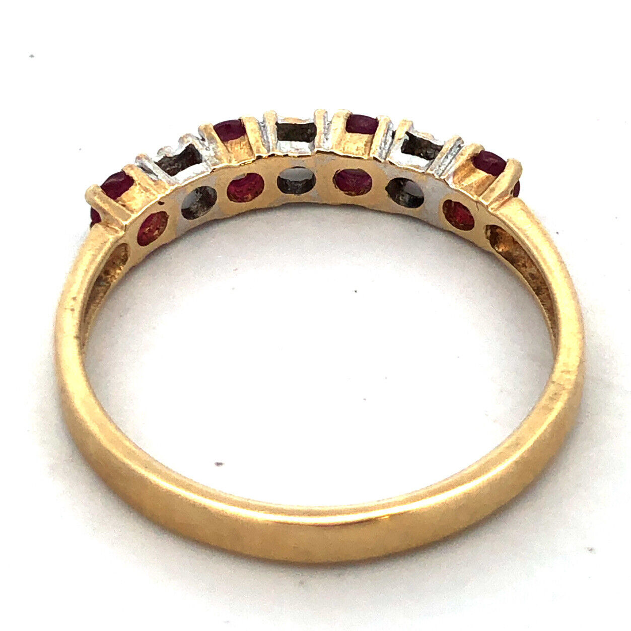 Designer 10K Yellow Gold Round Ruby Diamond Stackable Anniversary Band Ring