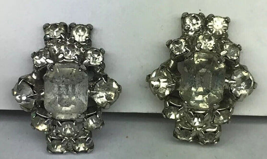 Vintage Art Deco Crystal Rhinestone Half Hoop Screw Back Clip Earrings