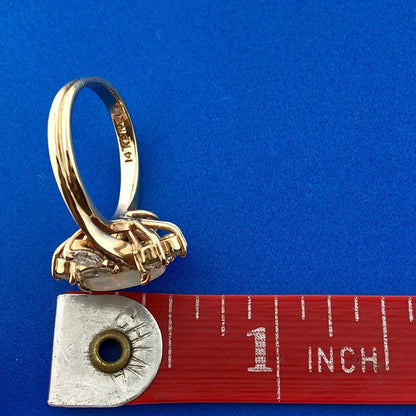 Vintage Estate NEI 14k Yellow Gold Opal Diamond Accented Ring Size 5.5