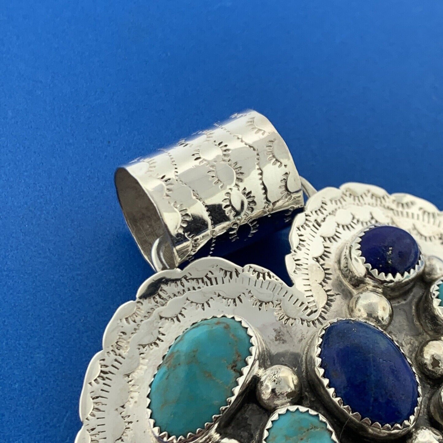 Navajo ES Elaine Sam Sterling Silver 925 Lapis Lazuli Turquoise Pendant